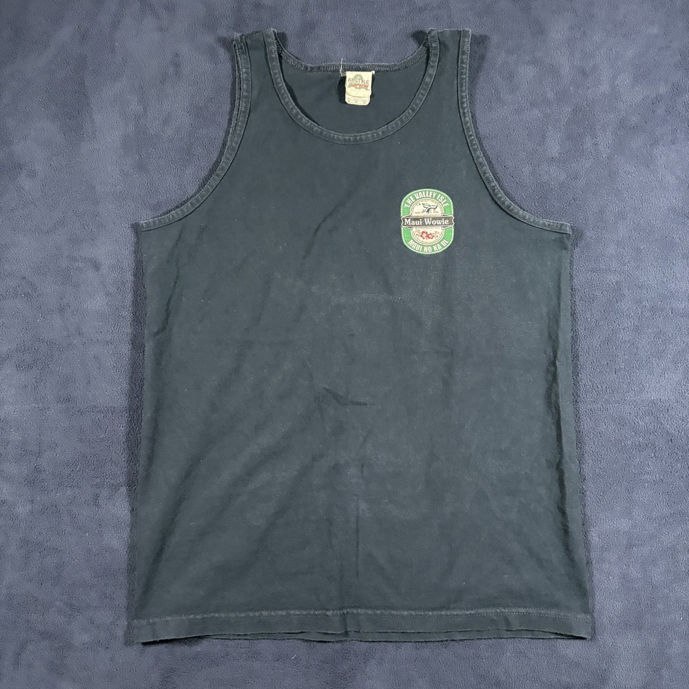 Vintage Y2K Alstyle Maui Wowie Hawaii Tank Top M Black Surf Weed Parody Graphic